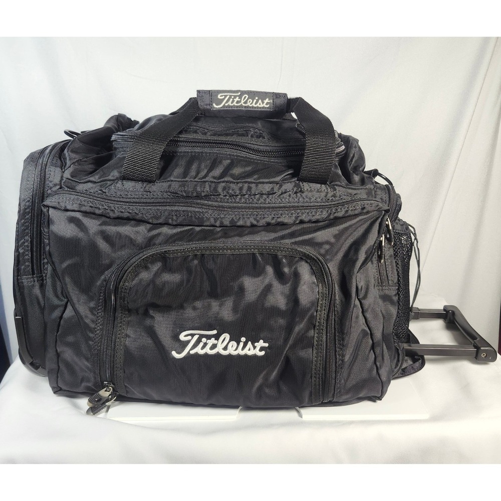 Titleist Duffle Bag 2-Wheel Rolling Golf Travel Carry-On Gear Equipment Black